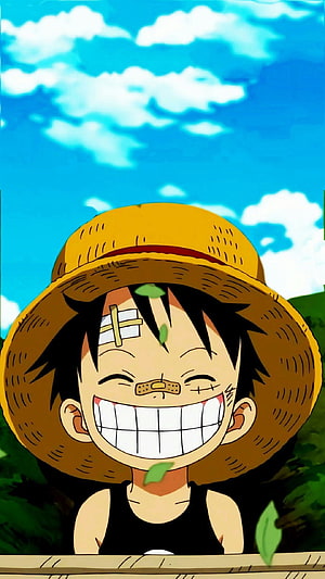 Luffy from One Piece Smiling Under Blue Sky With Straw Hat HD phone wallpaper