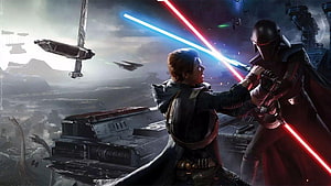 Star Wars Jedi Fallen Order Cal Kestis and Darth Vader Lightsaber Duel HD wallpaper