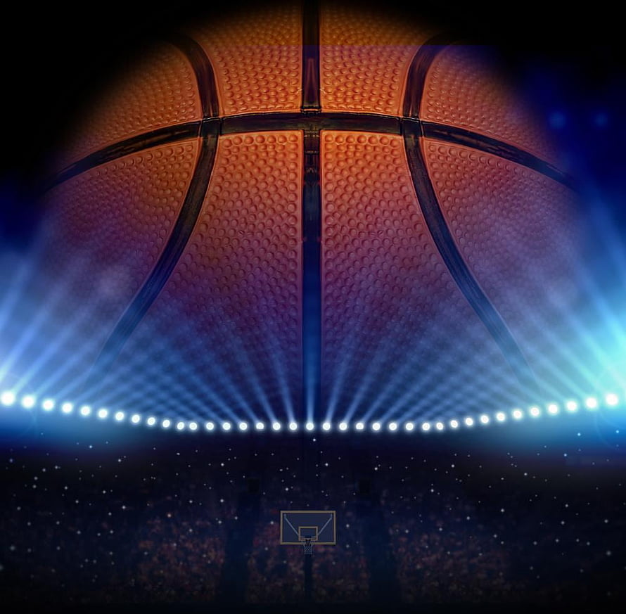 Dramatic Basketball Arena with Spotlight Beams and Crowd Atmosphere HD wallpaper