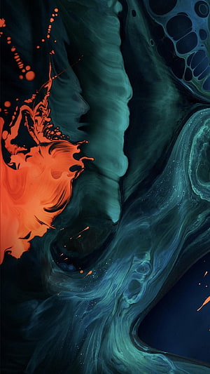 Abstract Fluid Art Wallpaper With Orange And Teal Ink Swirls HD phone wallpaper