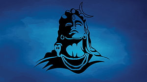 Silhouette of Hindu God Shiva with Crescent Moon and Snake on Blue Background HD wallpaper