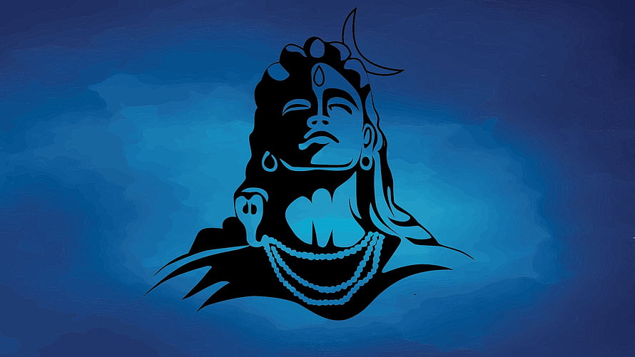 Silhouette of Hindu God Shiva with Crescent Moon and Snake on Blue Background HD wallpaper