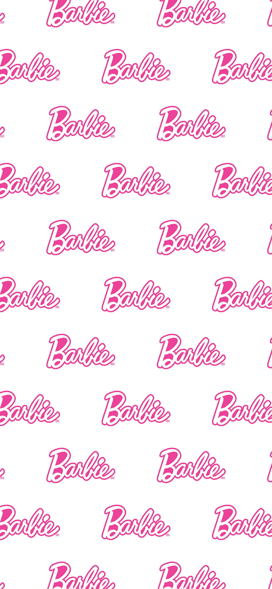 Barbie Logo Pattern Wallpaper - Pink Cursive Text on White Background HD phone wallpaper
