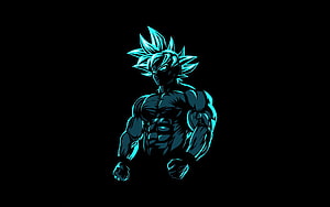 Neon Blue Beast Goku Anime Character on Black Background HD wallpaper