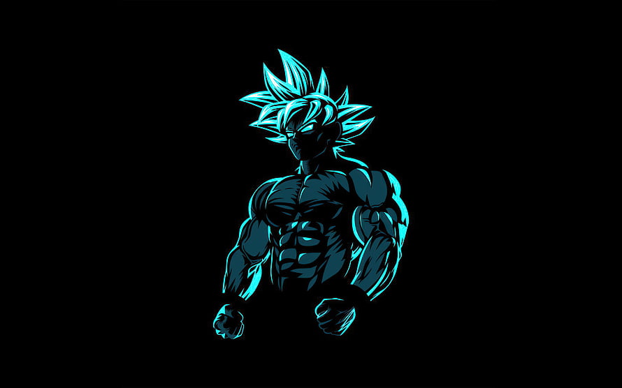 Neon Blue Beast Goku Anime Character on Black Background HD wallpaper