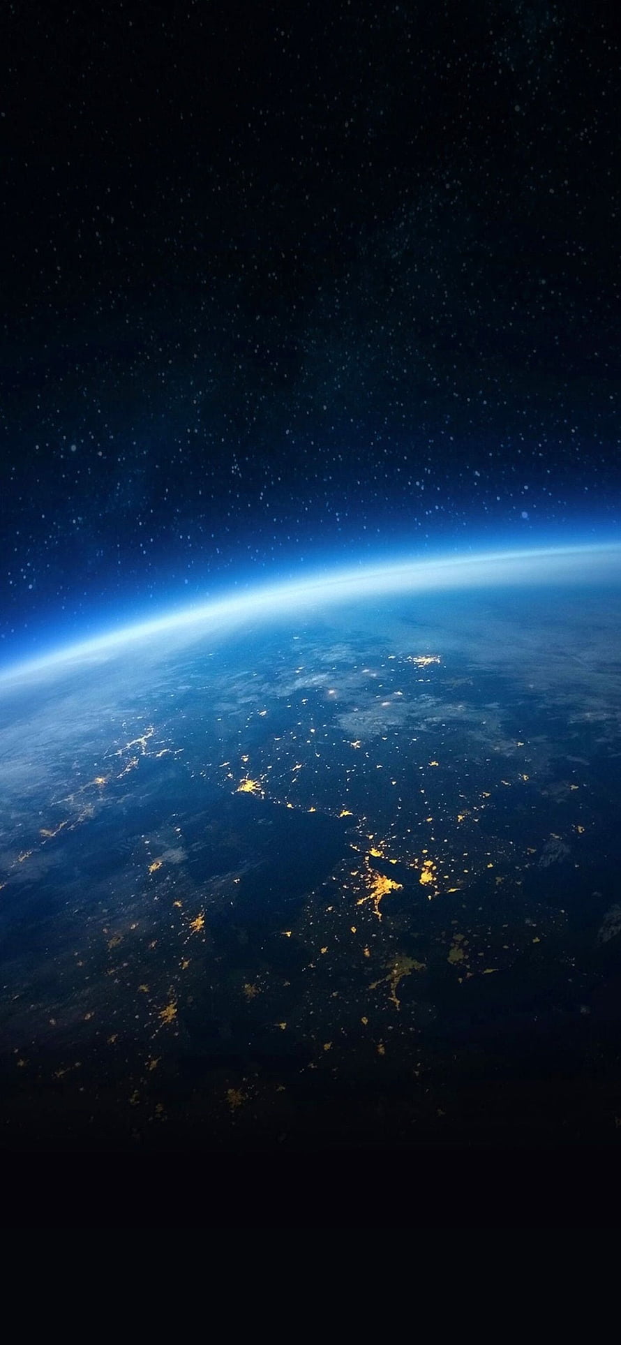 Earth From Space At Night With City Lights And Starry Sky HD phone wallpaper