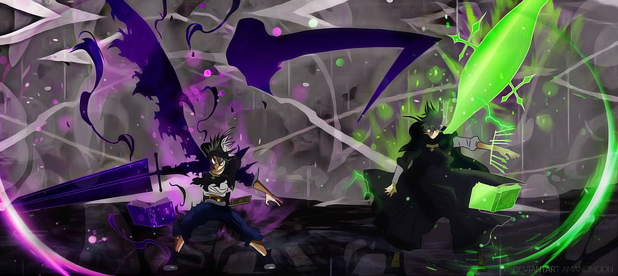 Black Clover Asta and Yuno Confrontation with Magic Swords and Grimoires HD wallpaper
