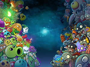 Plants vs. Zombies 2 Character Lineup Against Cosmic Nebula Background HD wallpaper