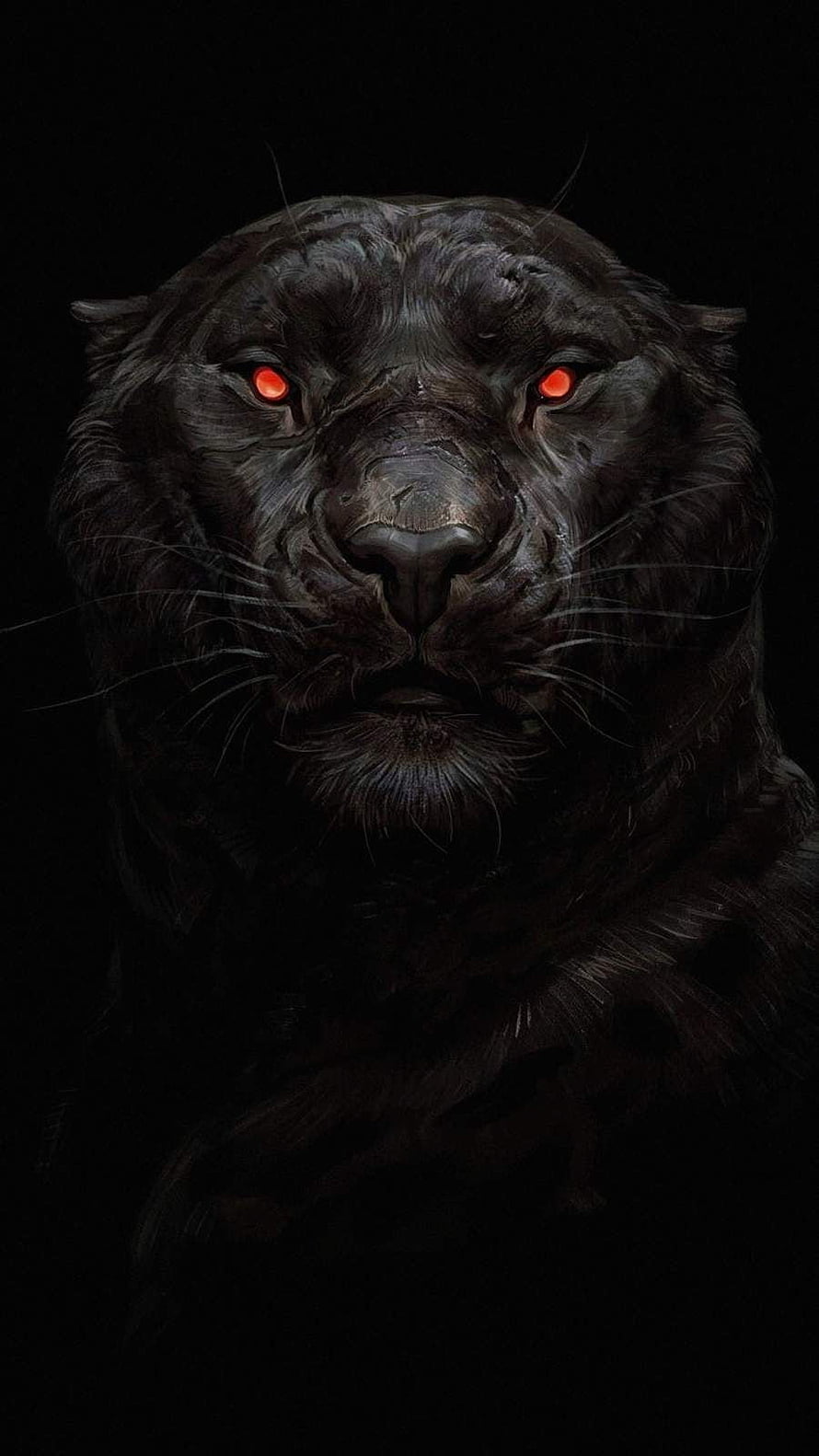 Black Panther Portrait with Glowing Red Eyes on Dark Background HD phone wallpaper