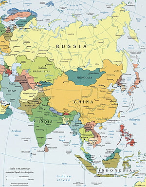 Detailed Political Map of Asia Showing Countries, Capitals, and Major Cities HD phone wallpaper