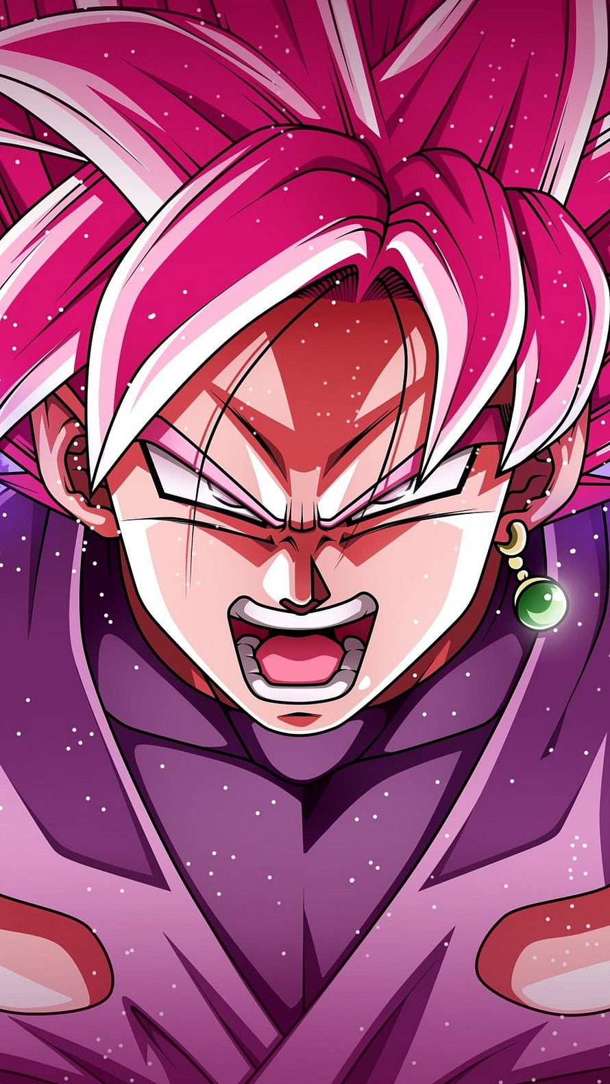 Goku Black Super Saiyan Rose Anime Portrait with Intense Expression and Pink Hair HD phone wallpaper