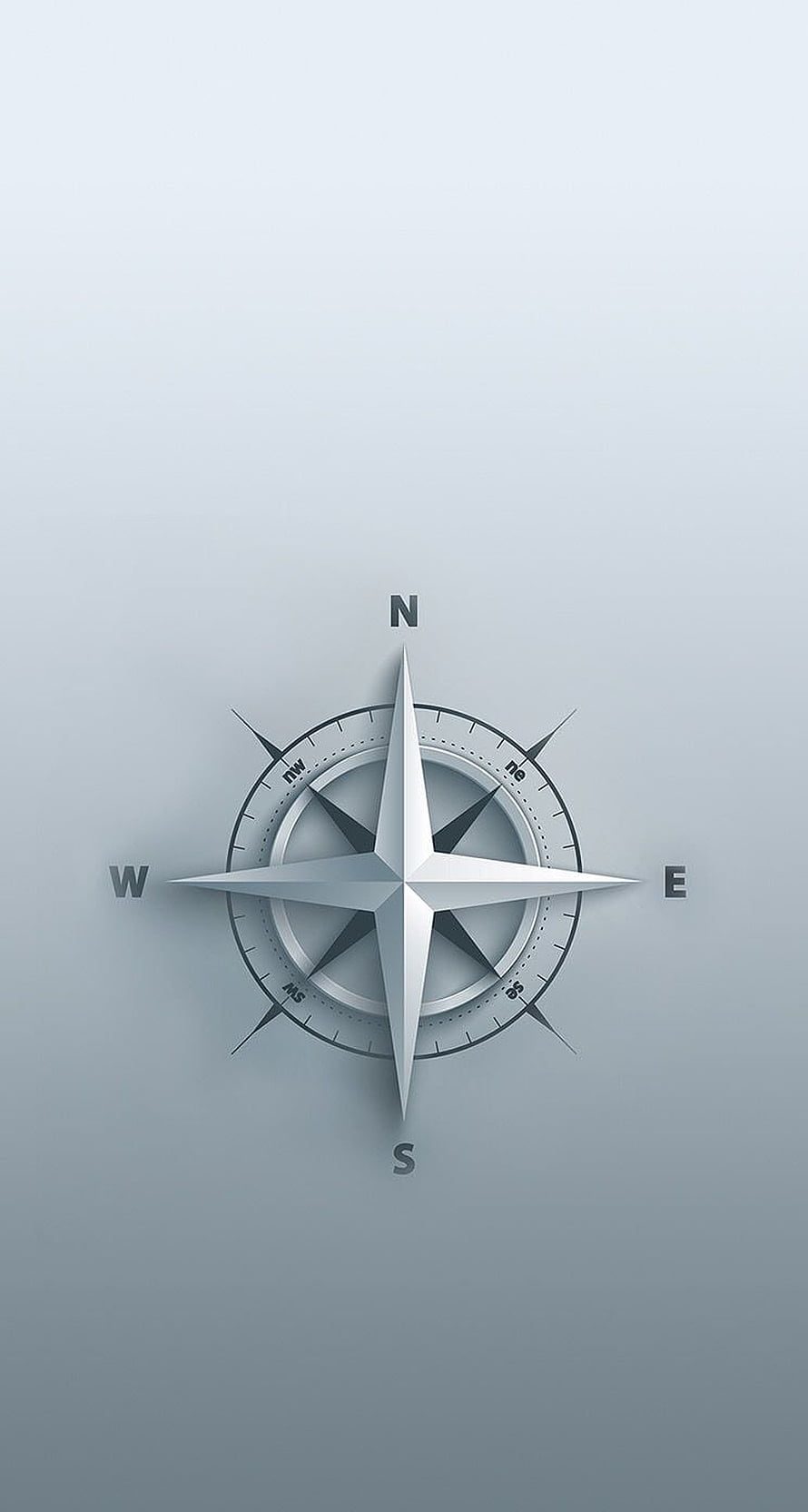 Minimalist Compass Rose Design with Silver Star on Soft Blue Gradient Background HD phone wallpaper