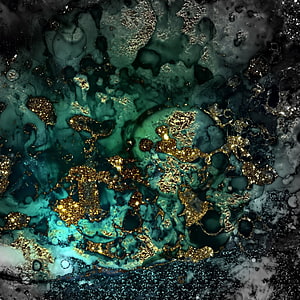 Emerald Green and Gold Fluid Art Abstract Texture with Marble Veins HD phone wallpaper