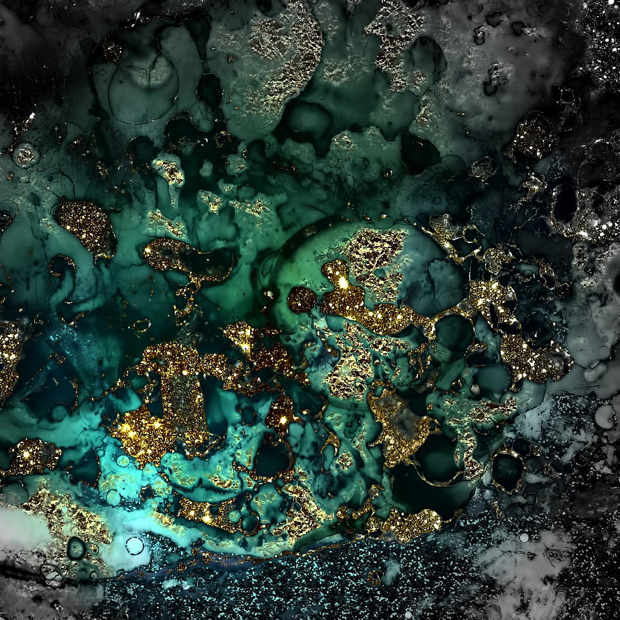 Emerald Green and Gold Fluid Art Abstract Texture with Marble Veins HD phone wallpaper
