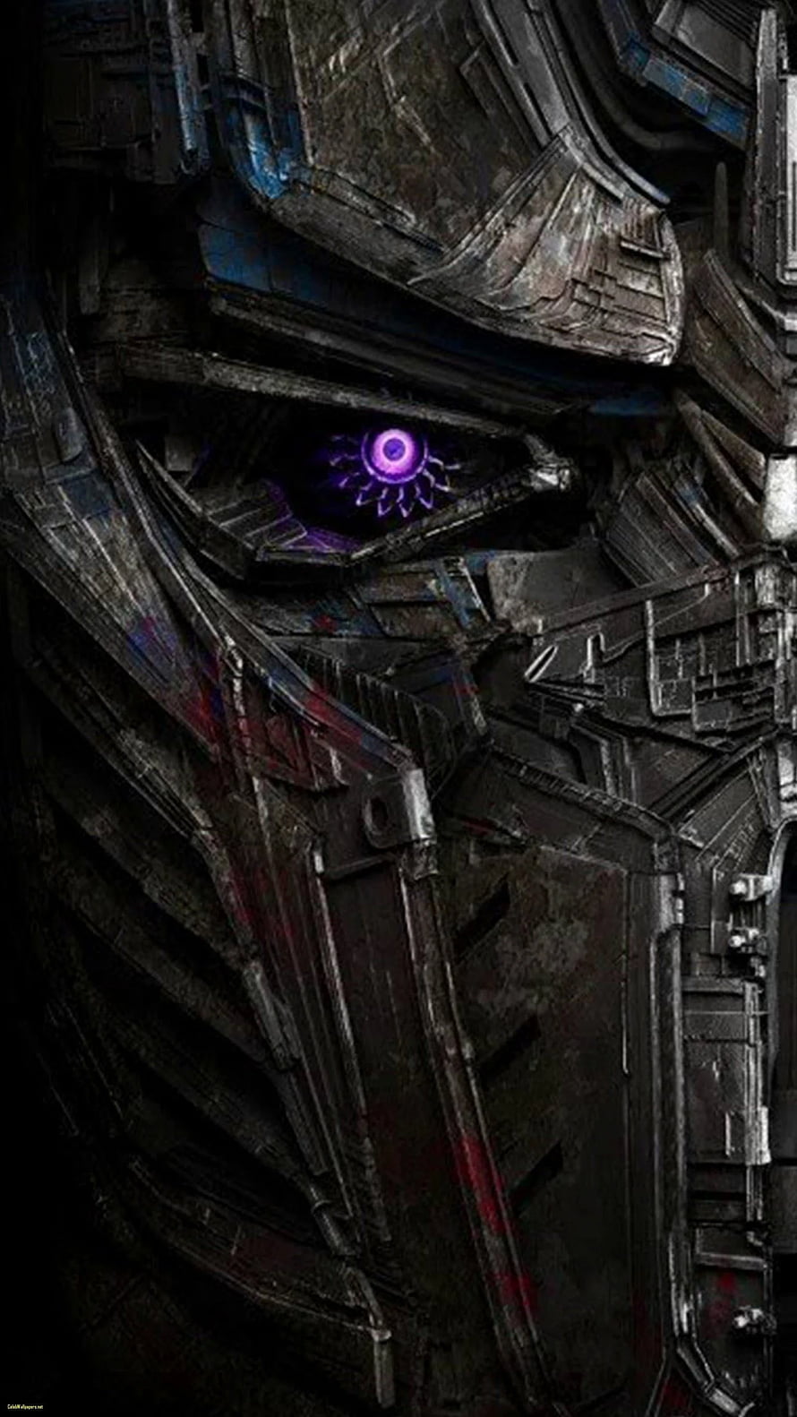 Close-up of Optimus Prime's glowing purple eye from Transformers movie HD phone wallpaper