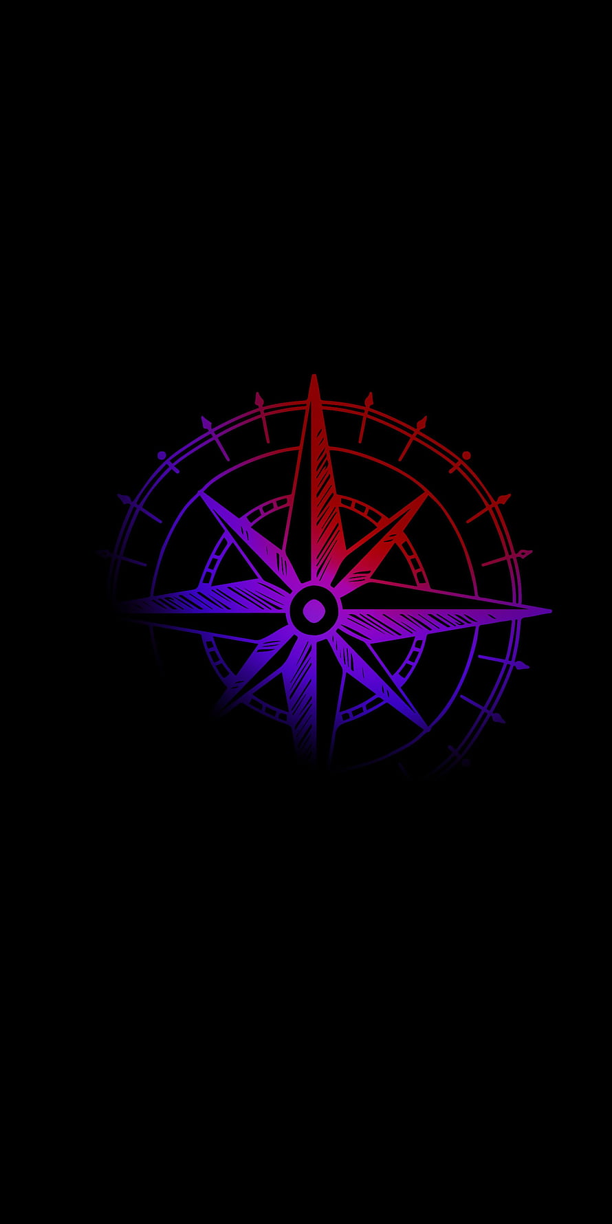 Neon Gradient Compass Rose Vector Illustration on Black Background HD phone wallpaper