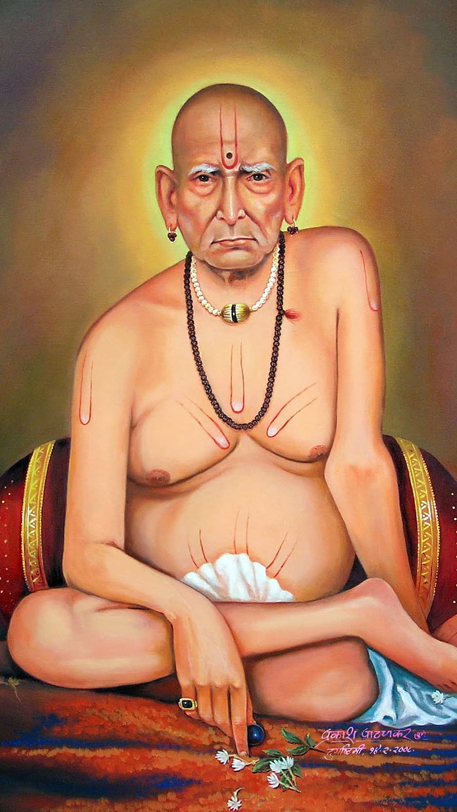 Portrait of a Hindu Sadhu Monk in Meditation with Rudraksha Beads and Tilak HD phone wallpaper