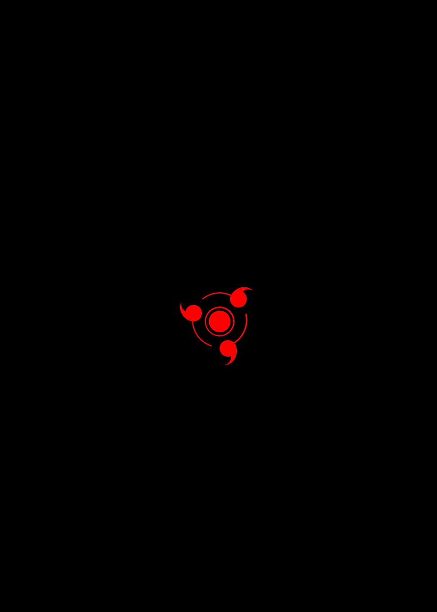 Naruto Sharingan Symbol Minimalist Red Icon on Black Background HD phone wallpaper