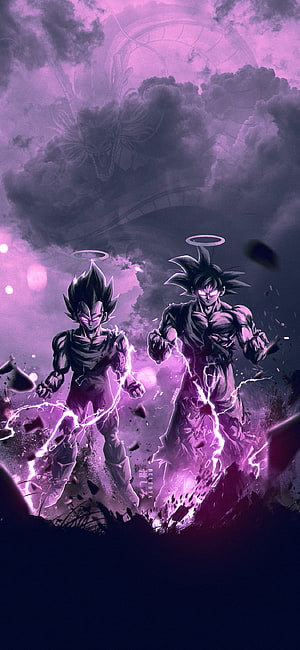 Dragon Ball Super Goku and Vegeta Angel Forms Purple Aura Anime Wallpaper HD phone wallpaper