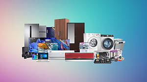 Modern Home Appliances and Electronics Collection on Gradient Background HD wallpaper