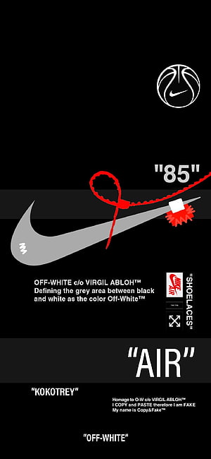 Off-White Nike Air collaboration graphic with red shoelaces and grey swoosh logo HD phone wallpaper