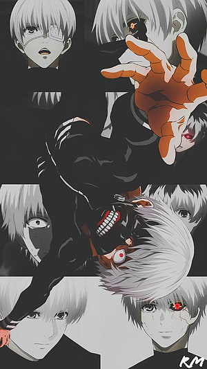 Kaneki Ken Tokyo Ghoul Character Collage with Red Eye and Black Mask HD phone wallpaper