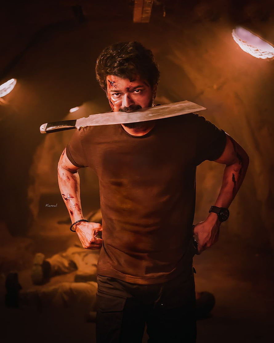 Vijay in Beast with Cleaver on Shoulder in Dark Action Scene HD phone wallpaper