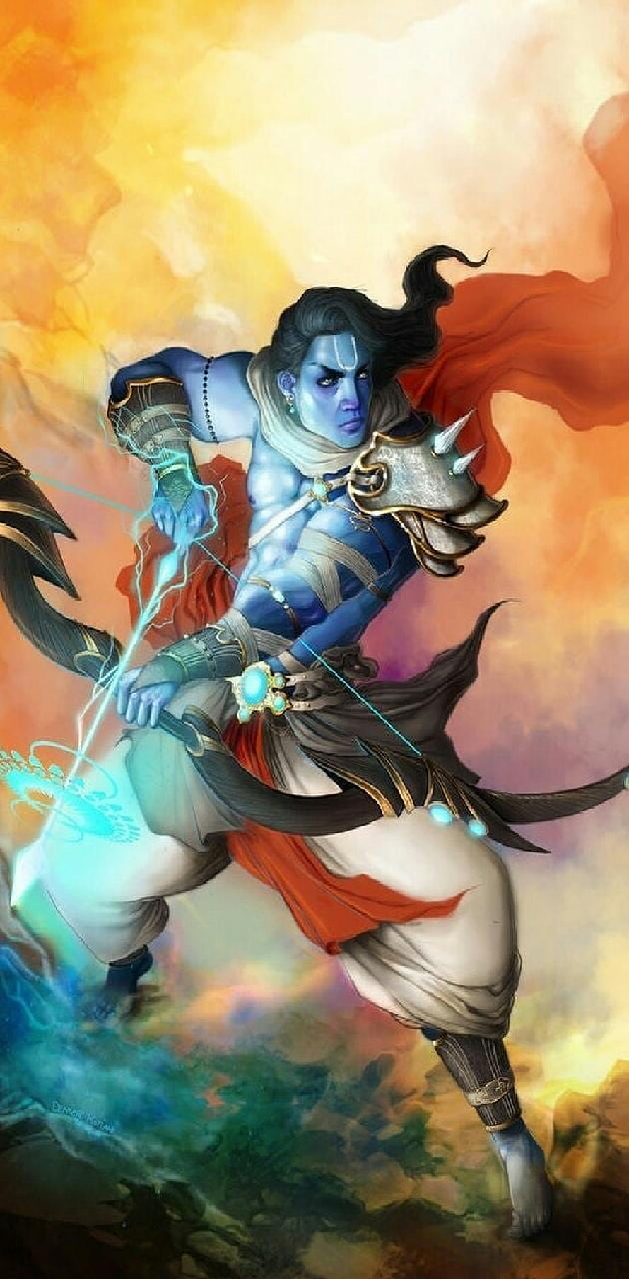 Angry Lord Rama Wielding Lightning Bow in Mythological Fantasy Art HD phone wallpaper