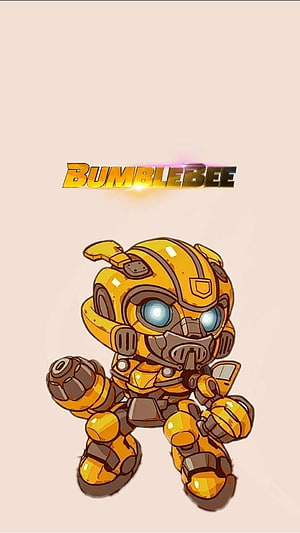Cute Chibi Bumblebee Robot Character Illustration in Yellow and Black HD phone wallpaper
