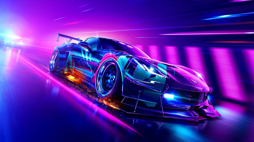 Futuristic Neon Sports Car Racing at Night with Cyberpunk Aesthetics HD wallpaper