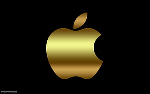 Glossy Gold Apple Logo on Black Background HD wallpaper