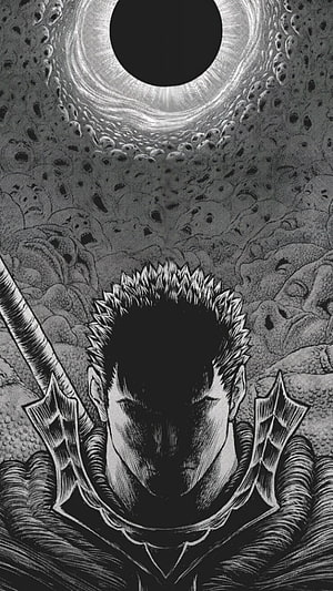 Guts from Berserk manga holding sword under dark eclipse with screaming faces background, Berserk Manga - For Tech, Guts HD phone wallpaper