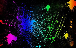 Vibrant Neon Paint Splatter on Black Background Abstract Art HD wallpaper