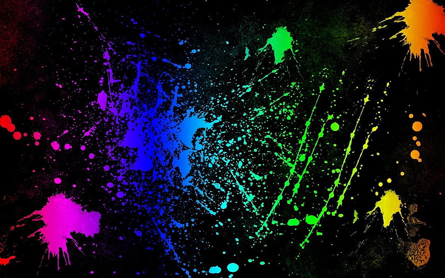 Vibrant Neon Paint Splatter on Black Background Abstract Art HD wallpaper