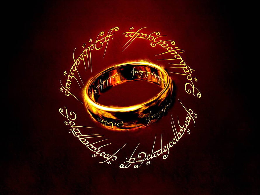 The One Ring from Lord of the Rings with Elvish Inscription on Dark Red Background HD wallpaper