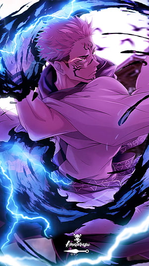 Sukuna from Jujutsu Kaisen in a Dynamic Anime Illustration with Electric Energy HD phone wallpaper
