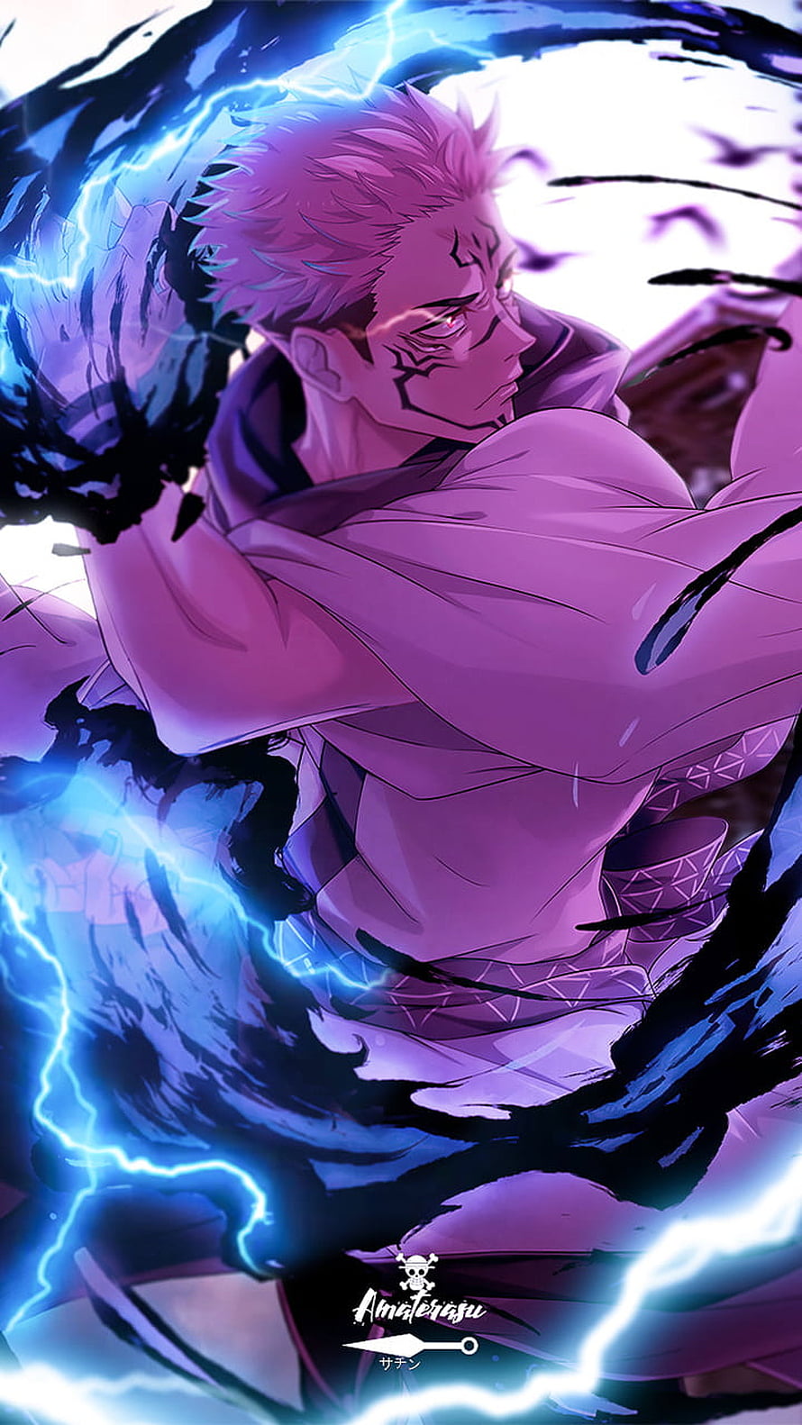 Sukuna from Jujutsu Kaisen in a Dynamic Anime Illustration with Electric Energy HD phone wallpaper