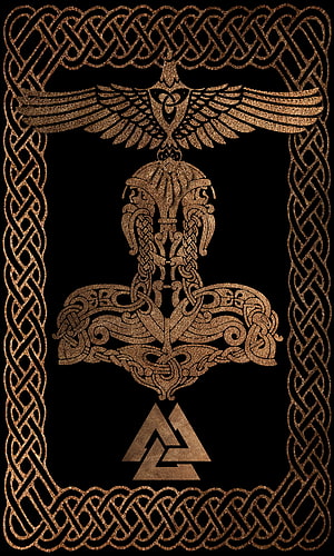 Intricate Norse Celtic Knotwork Design Featuring Raven and Triquetra Symbol HD phone wallpaper
