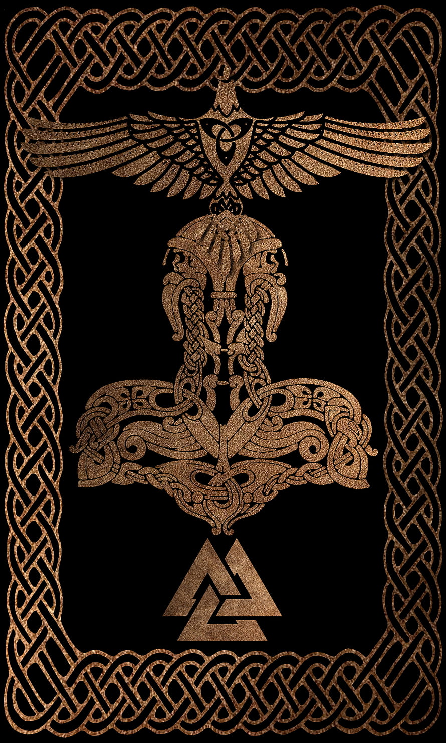 Intricate Norse Celtic Knotwork Design Featuring Raven and Triquetra Symbol HD phone wallpaper