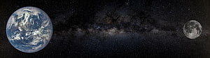 Earth and Moon Flanking the Milky Way Galaxy in Deep Space HD wallpaper