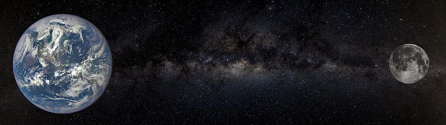 Earth and Moon Flanking the Milky Way Galaxy in Deep Space HD wallpaper