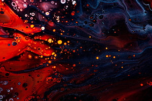 Abstract Red and Blue Liquid Art with Glowing Bubbles and Swirling Patterns HD wallpaper