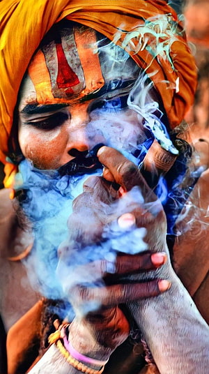 Aghori Baba Portrait With Turban And Smoke HD phone wallpaper