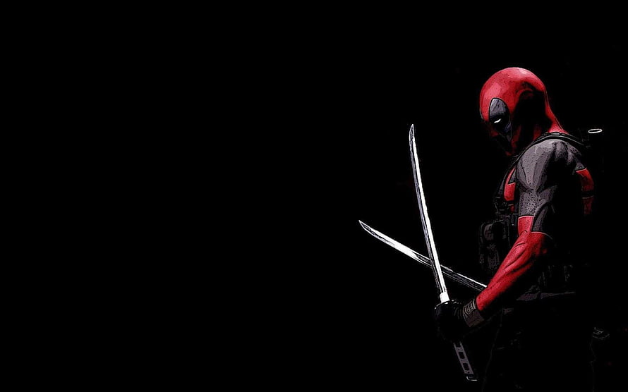 Deadpool Character Holding Dual Swords Against Dark Background HD wallpaper