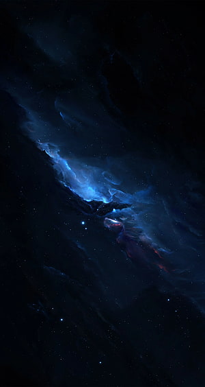Mystical Blue and Red Nebula in Deep Space with Scattered Stars HD phone wallpaper