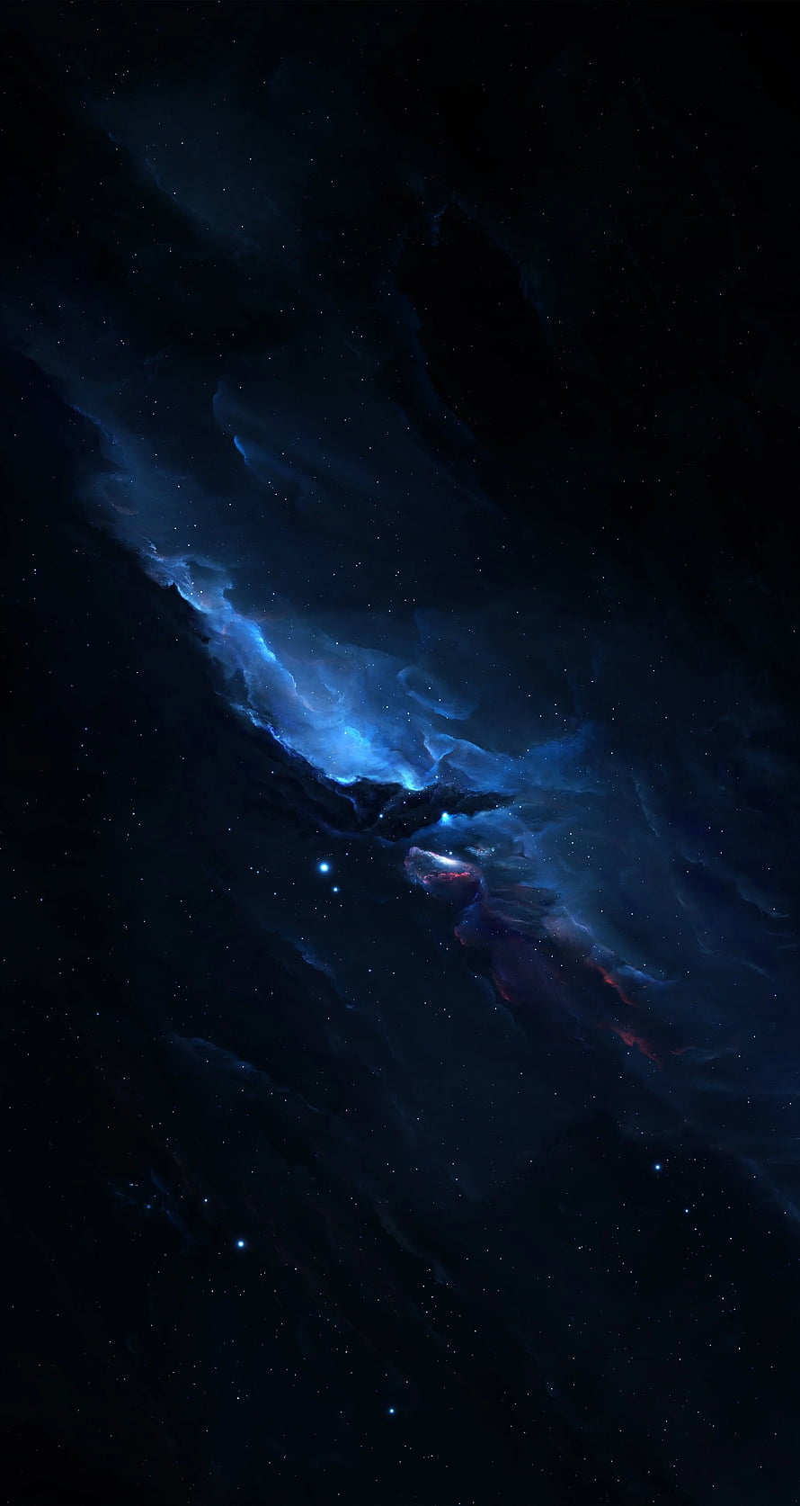 Mystical Blue and Red Nebula in Deep Space with Scattered Stars HD phone wallpaper