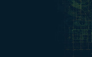 Dark Navy Blueprint Schematic with Technical Circuit Diagrams and Geometric Line Art HD wallpaper