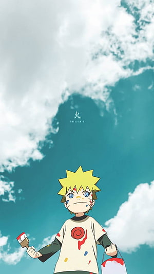 Naruto Uzumaki Painting Under Blue Sky Anime Wallpaper HD phone wallpaper