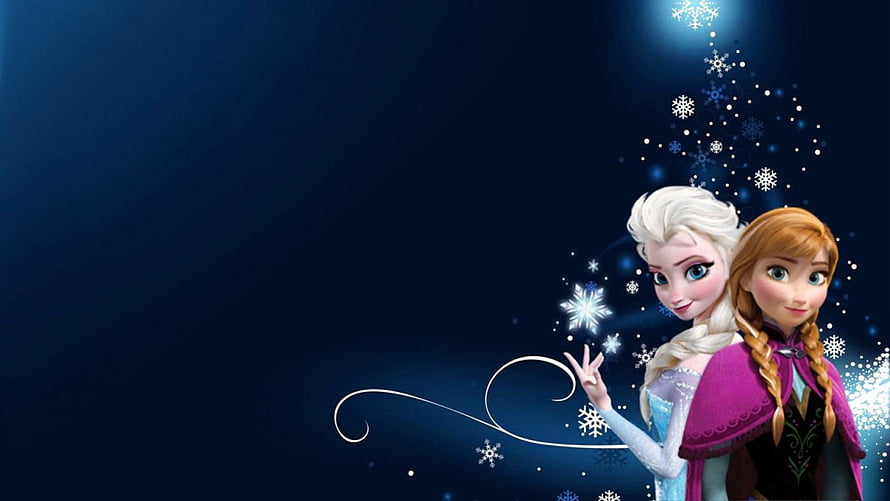 Elsa and Anna from Disney Frozen Creating Magical Snowflakes Against a Deep Blue Night Sky HD wallpaper