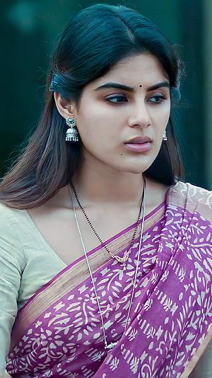 Woman in Purple Saree with Traditional Jewelry and Elegant Hairstyle, Samyukta menon, malayalam actress HD phone wallpaper